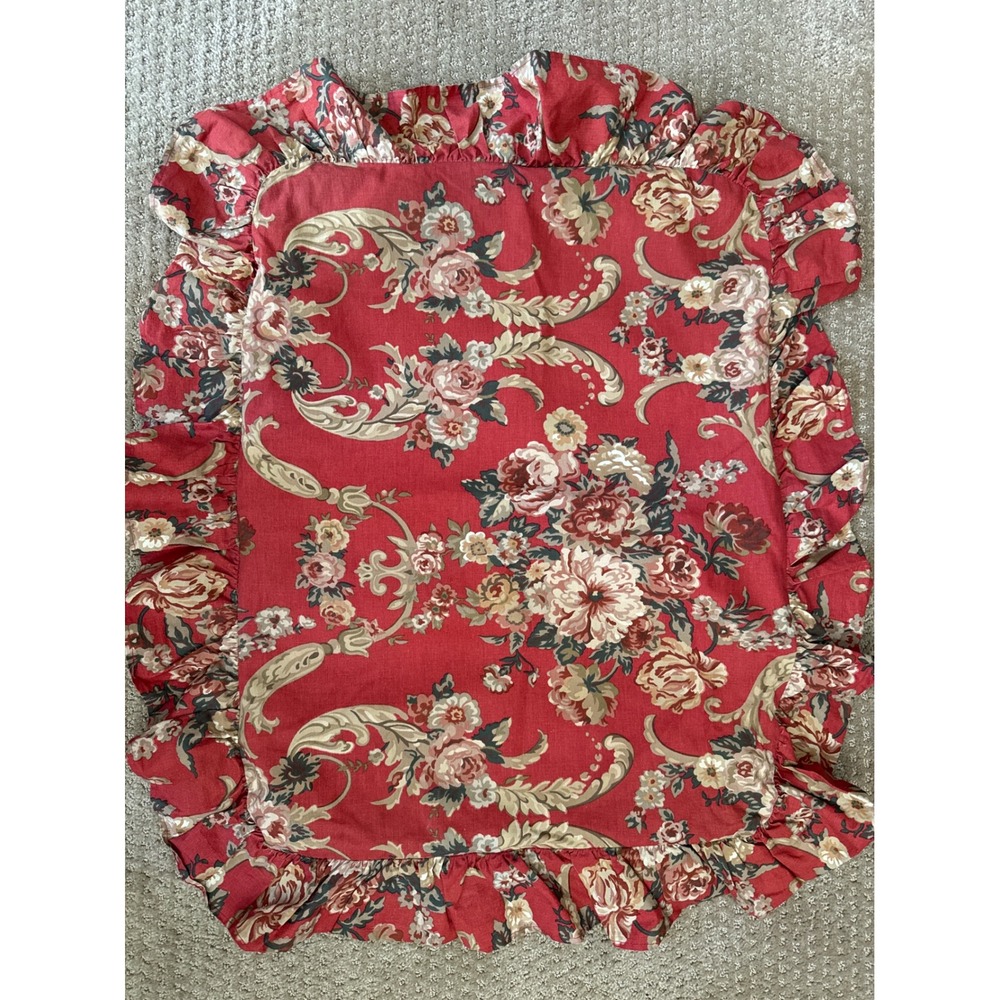 Ralph Lauren Red Marseilles Danielle Standard Ruffled Pillow Sham Floral Cotton
